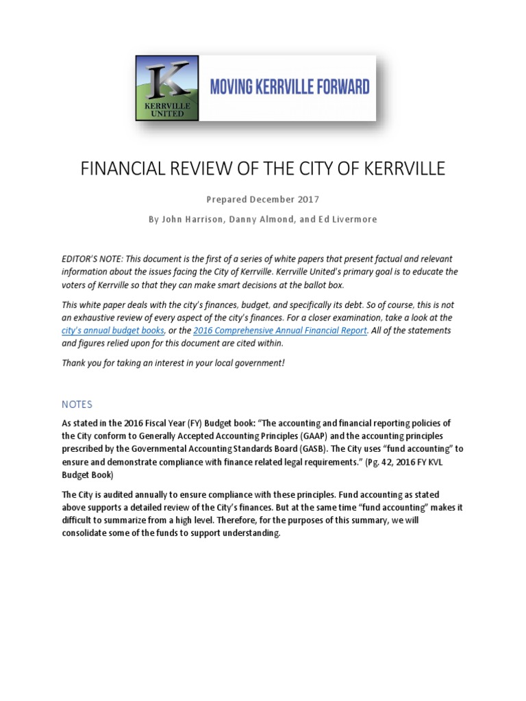 Financial Review City of Kerrville 2017 PDF Debt Taxes