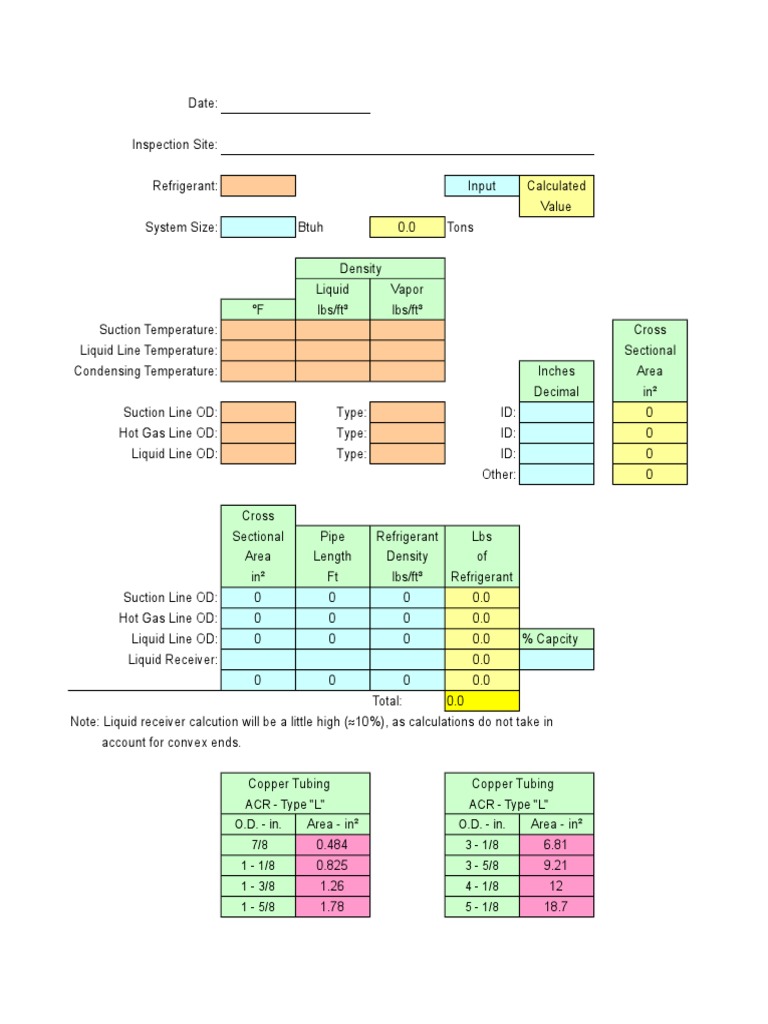 Refrigerant Weight Calculator PDF Liquids Pipe (Fluid Conveyance)