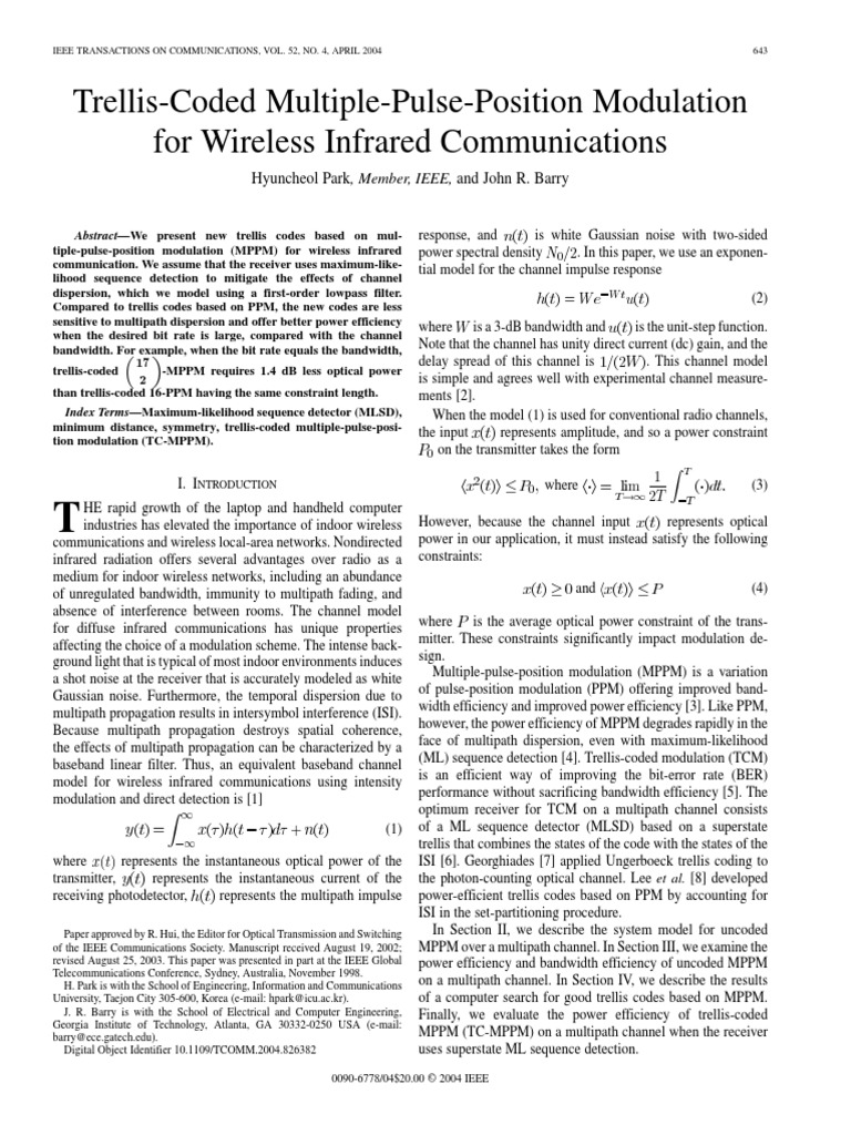 Trellis Coded Multiple Pulse Position Modulation | PDF | Bandwidth ...