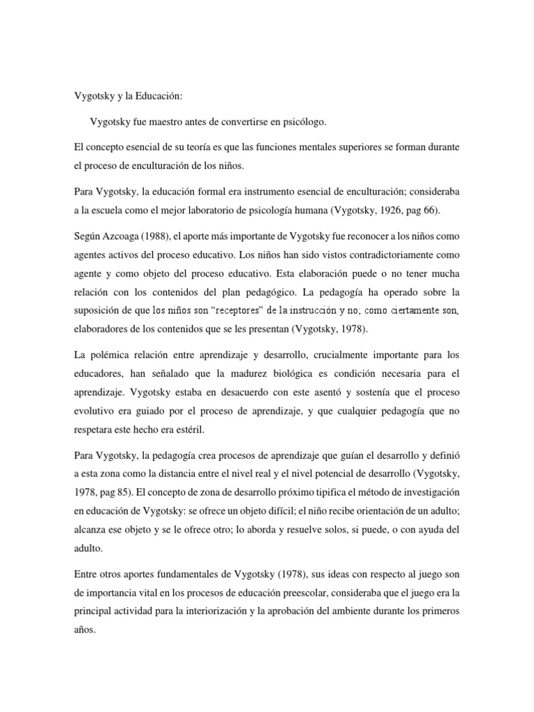 Vygotsky y La Educación | PDF | Sicología | Educación de la primera ...