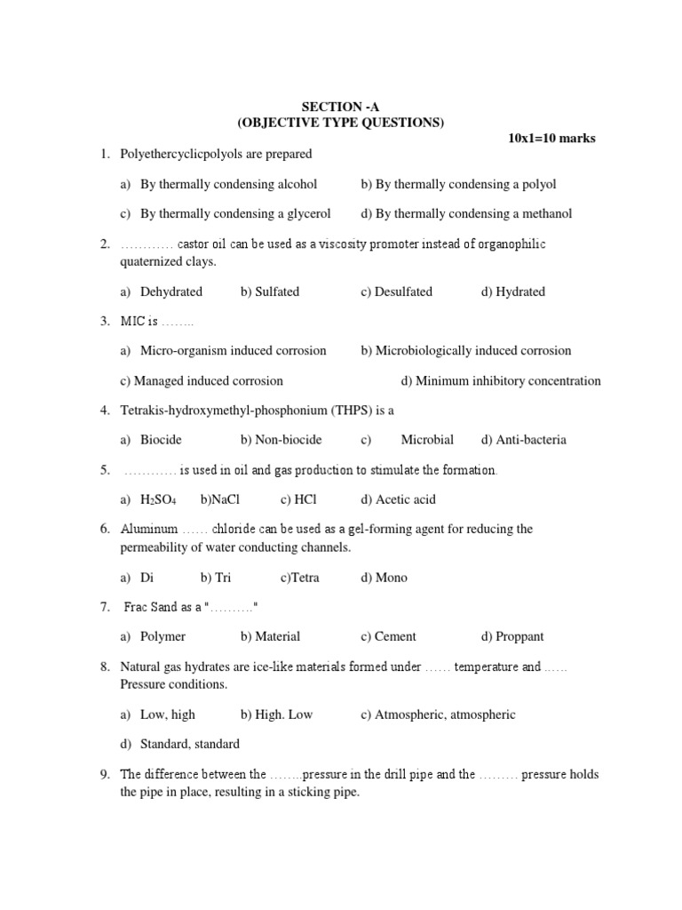 Section - A (Objective Type Questions) | PDF | Oil Well | Corrosion