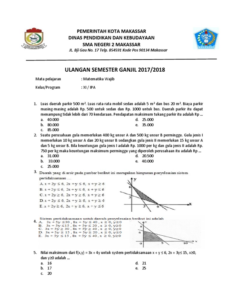 Soal Semester I Kelas 11 Mtk Wajib