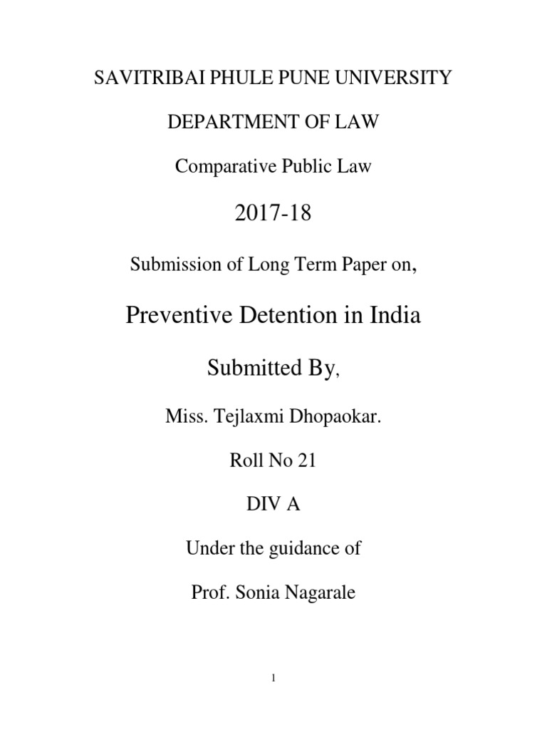 Preventive Detention In India Pdf Remand Detention Crime Violence