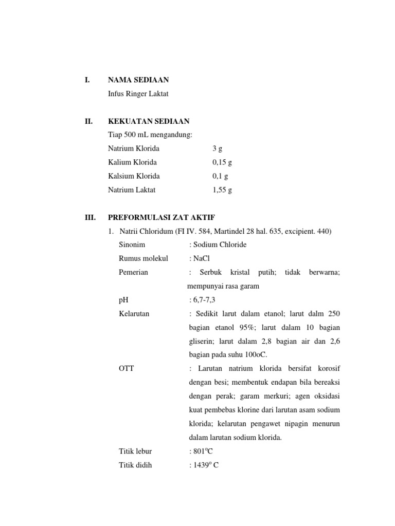 Formulasi Infus Ringer Laktat 500 mL | PDF