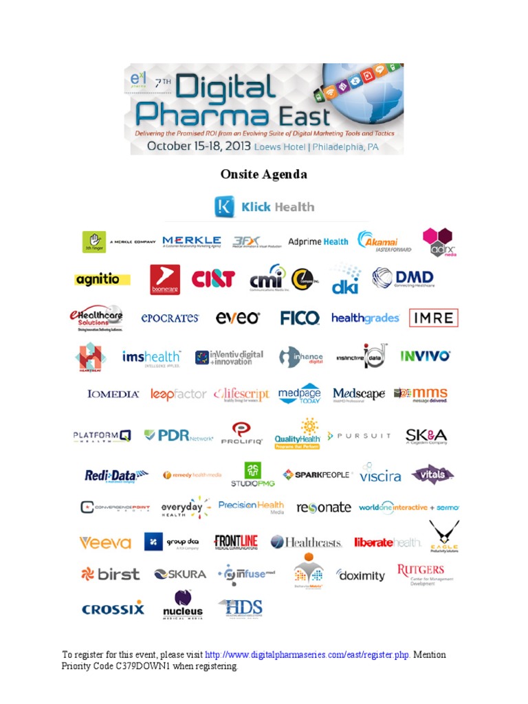 Digital Pharma East Onsite Agenda PDF Digital Marketing