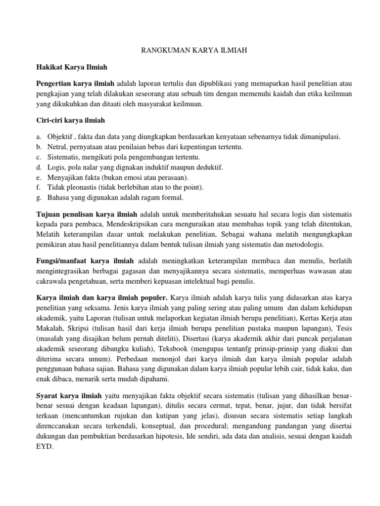 Rangkuman Penulisan Karya Ilmiah