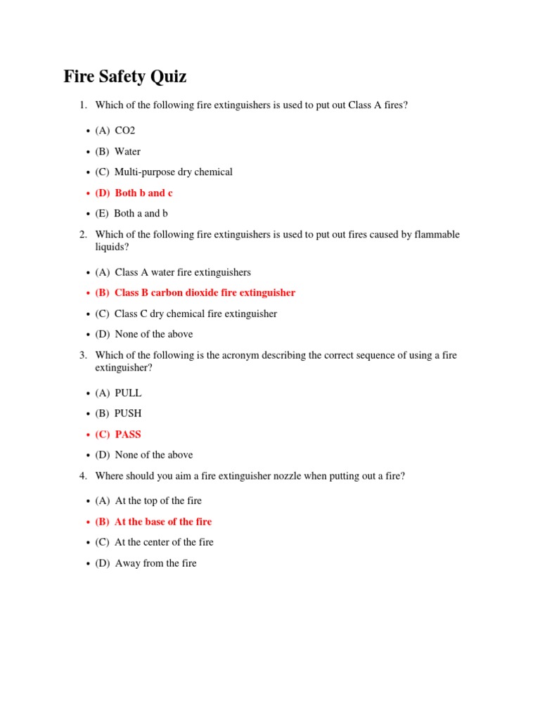 Fire Safety Quiz (D) Both B and C Download Free PDF Fires Prevention