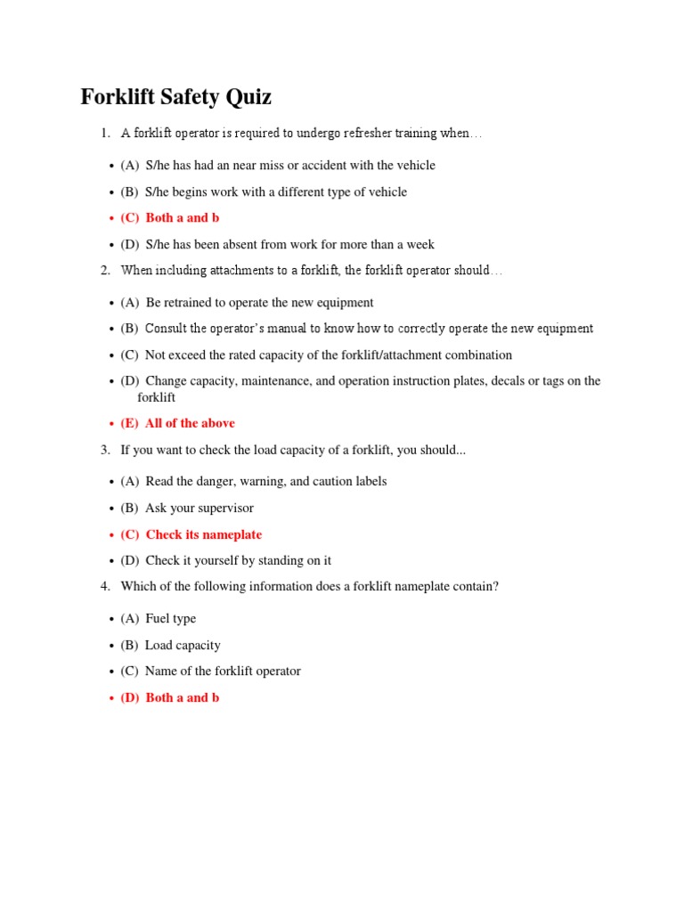 Forklift Safety Quiz: (C) Both a and b | Forklift | Vehicle Technology