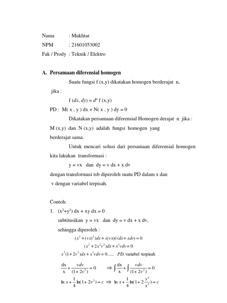 Persamaan Diferensial Bernoulli