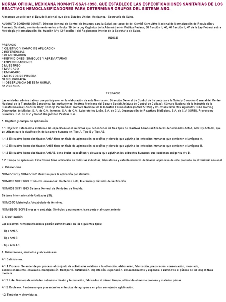 Nom 017 Ssa1 1993 PDF Tipo de sangre Anticuerpo