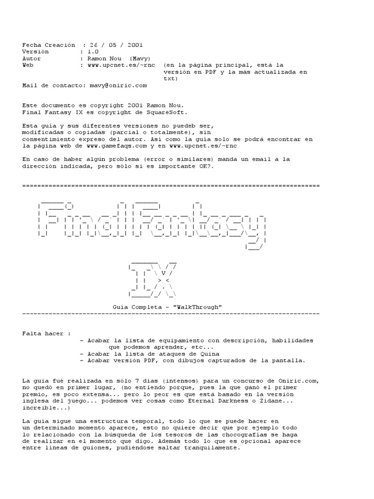 Guia Final Fantasy 9 | PDF | Naturaleza
