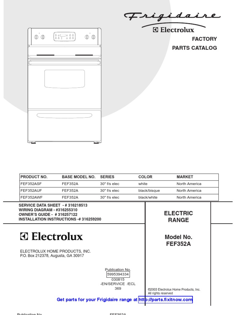 Frigidaire Range Model Fef352a Parts And Wiring Diagrams