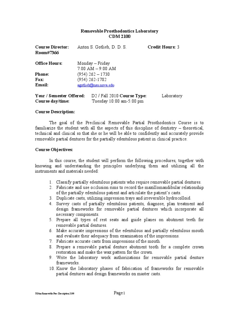 RPD Lab Sched | PDF | Dentures | Mouth