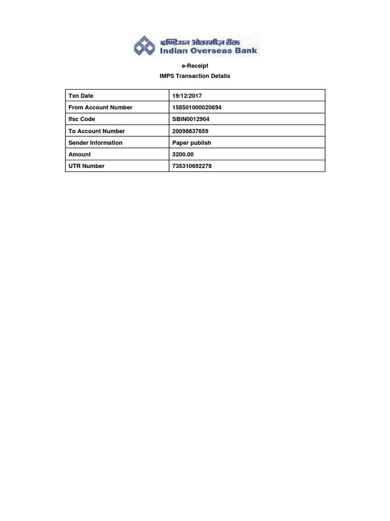 e-Receipt for IMPS Transaction Details | PDF