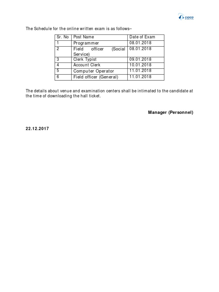 Exam Schedule for Various Posts | PDF