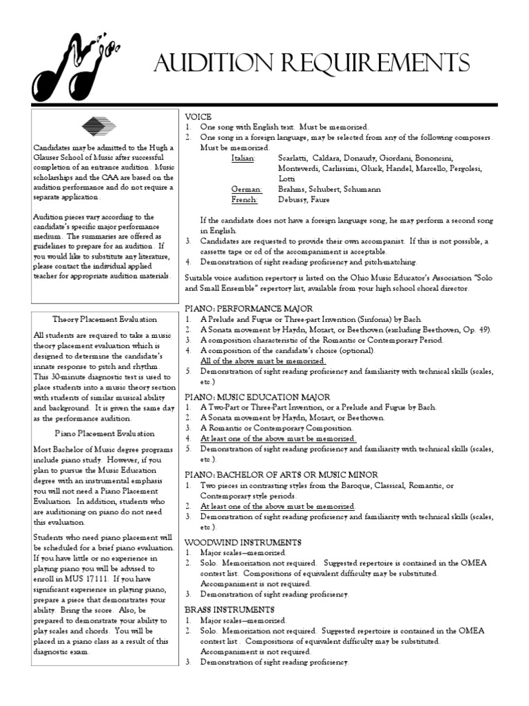 Audition Guidelines and Requirements for Admission to the Hugh A ...