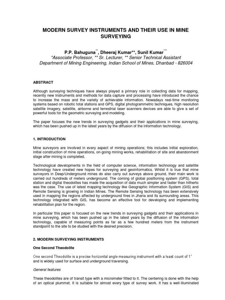 Modern Survey Instruments and Their Use PDF PDF Surveying