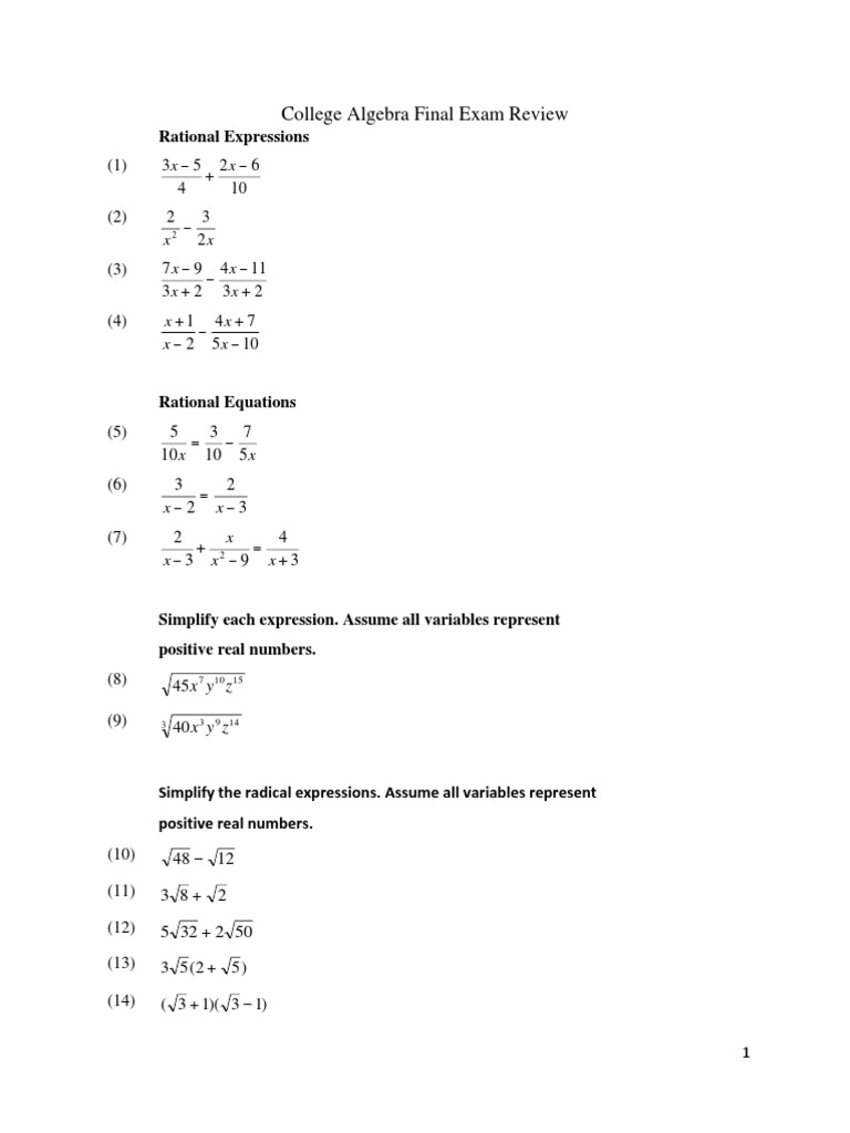 College Algebra Exam Review Guide | PDF | Logarithm | Function ...