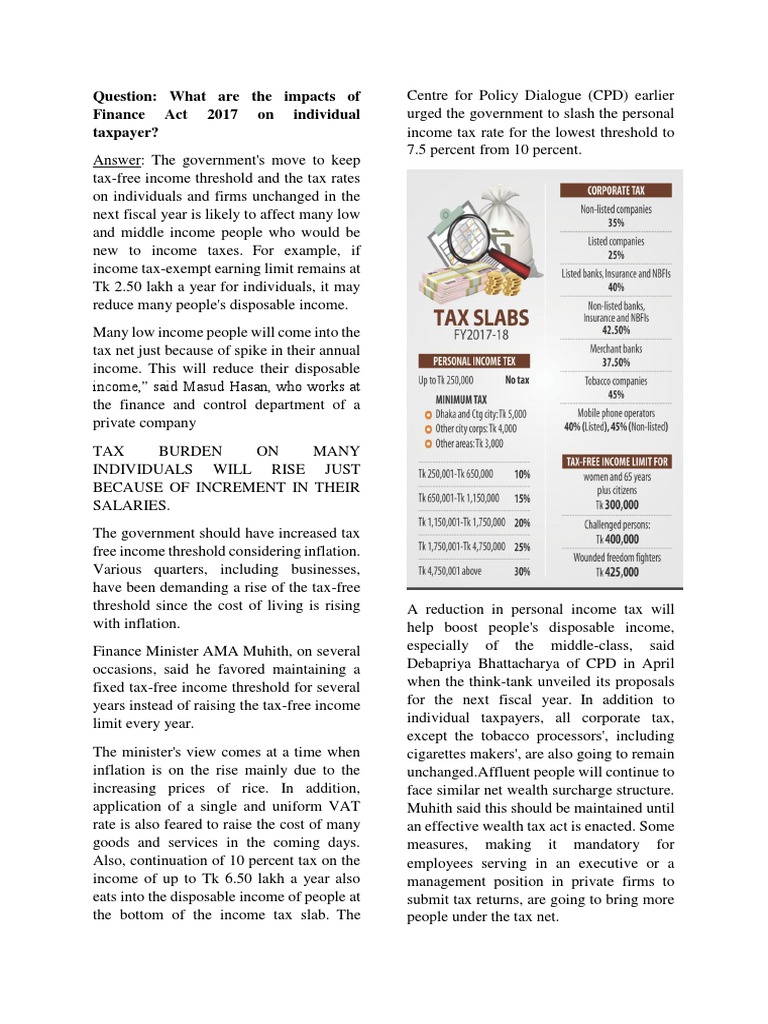Impact of Finance Act 2017 on Taxpayers | PDF | Taxes | Inflation