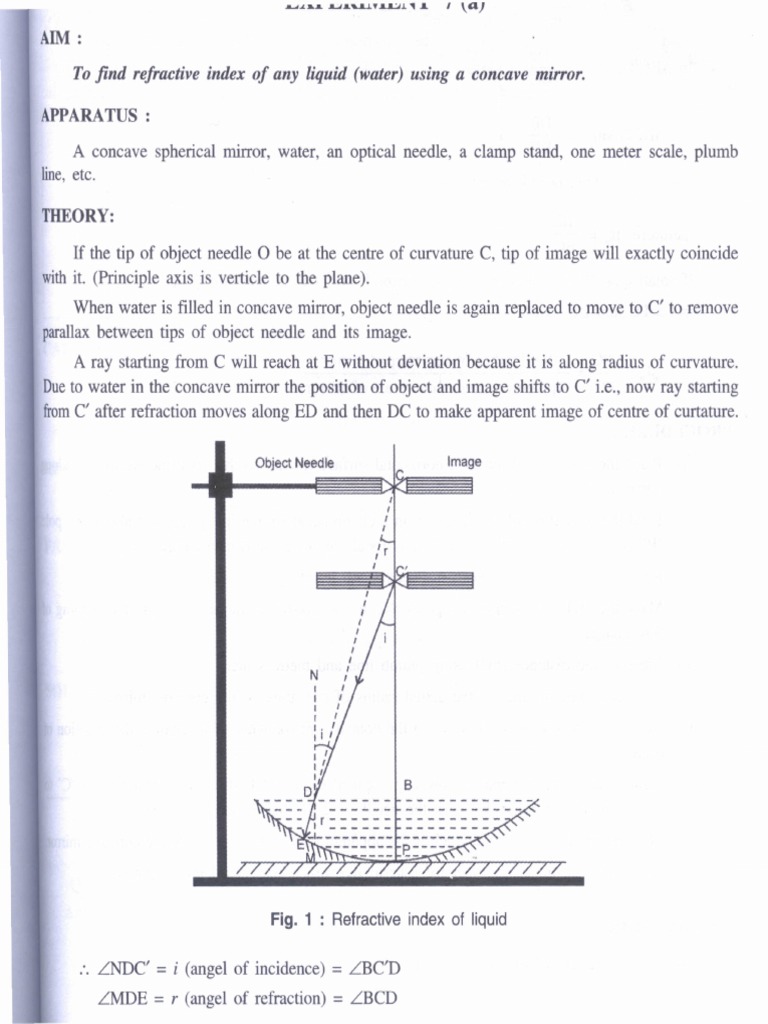 To find refractive index of any liquid (water) using a concave mir or