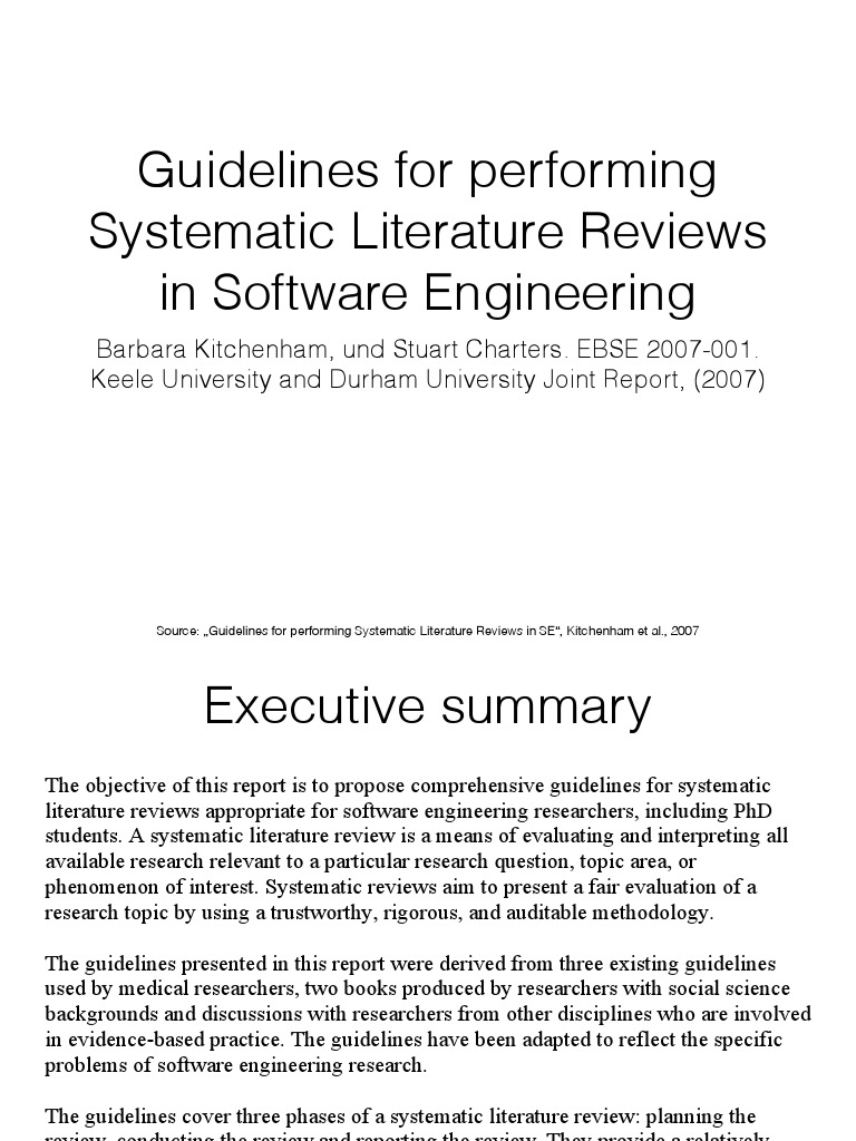 guidelines for performing systematic literature reviews in software engineering kitchenham
