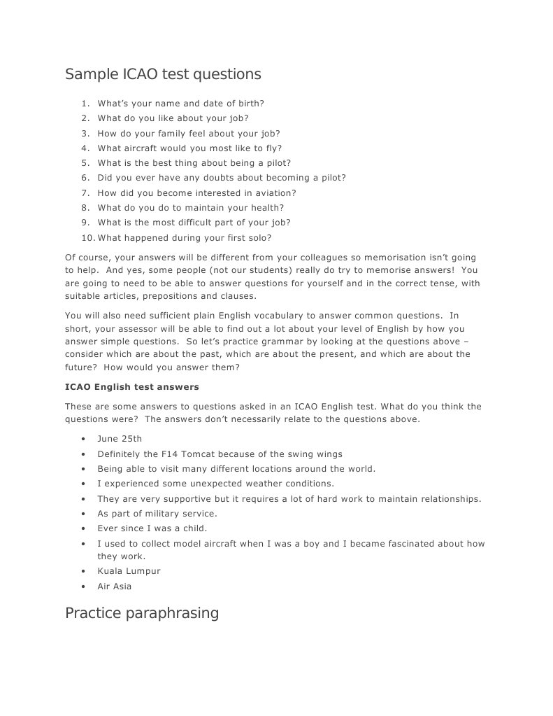 Sample ICAO Test Questions | PDF | Question | Psychological Concepts