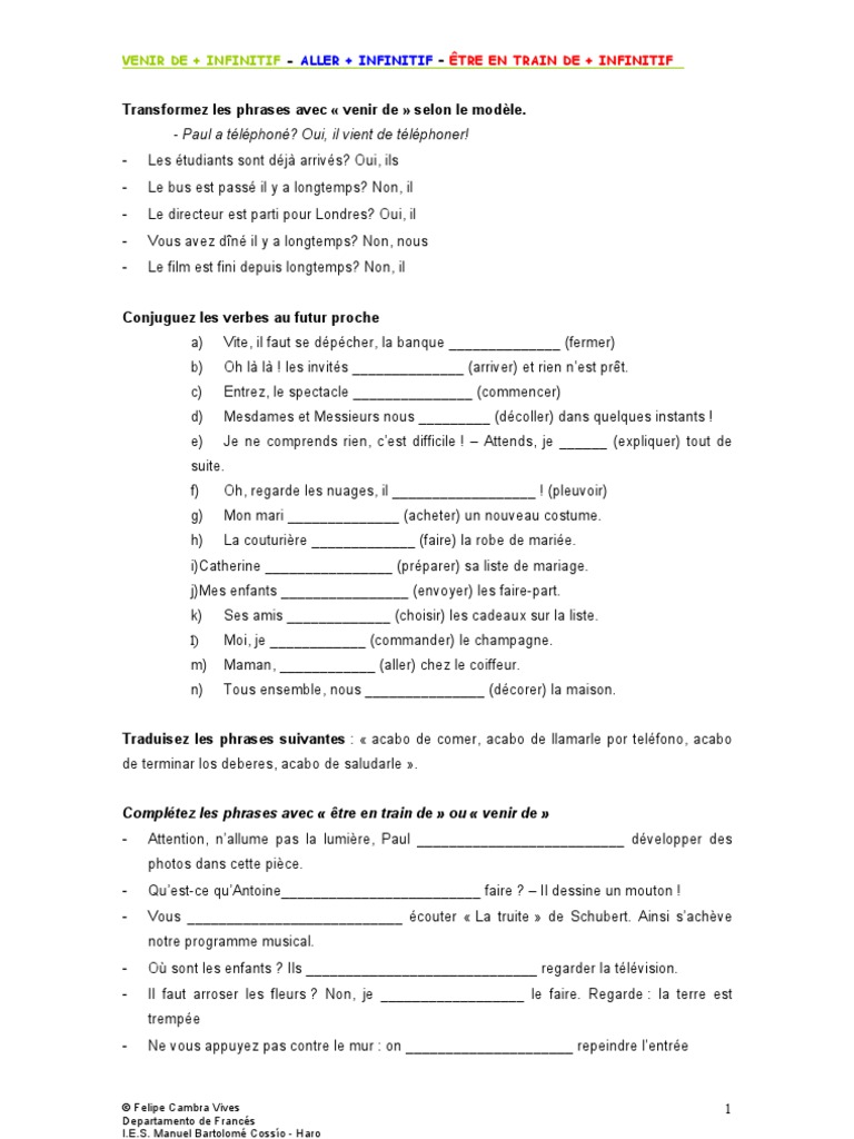 Passé Présent Futur Exercices Pdf Futur Proche - Présent Progressif - Passé Récent | PDF | Verbe