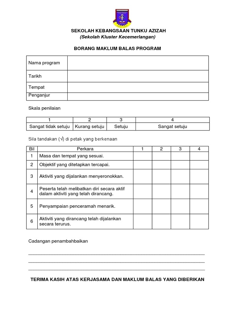 Borang Maklumbalas MURID Ceramah