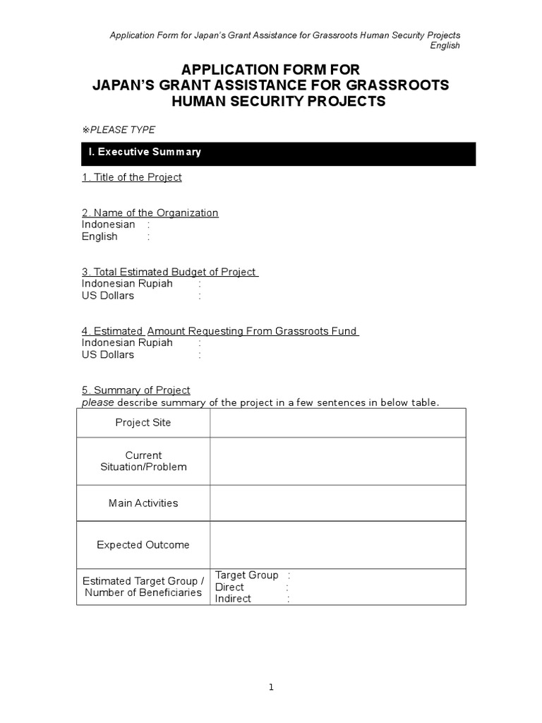 Japan Grassroots Project Grant Application | PDF | Non Governmental ...