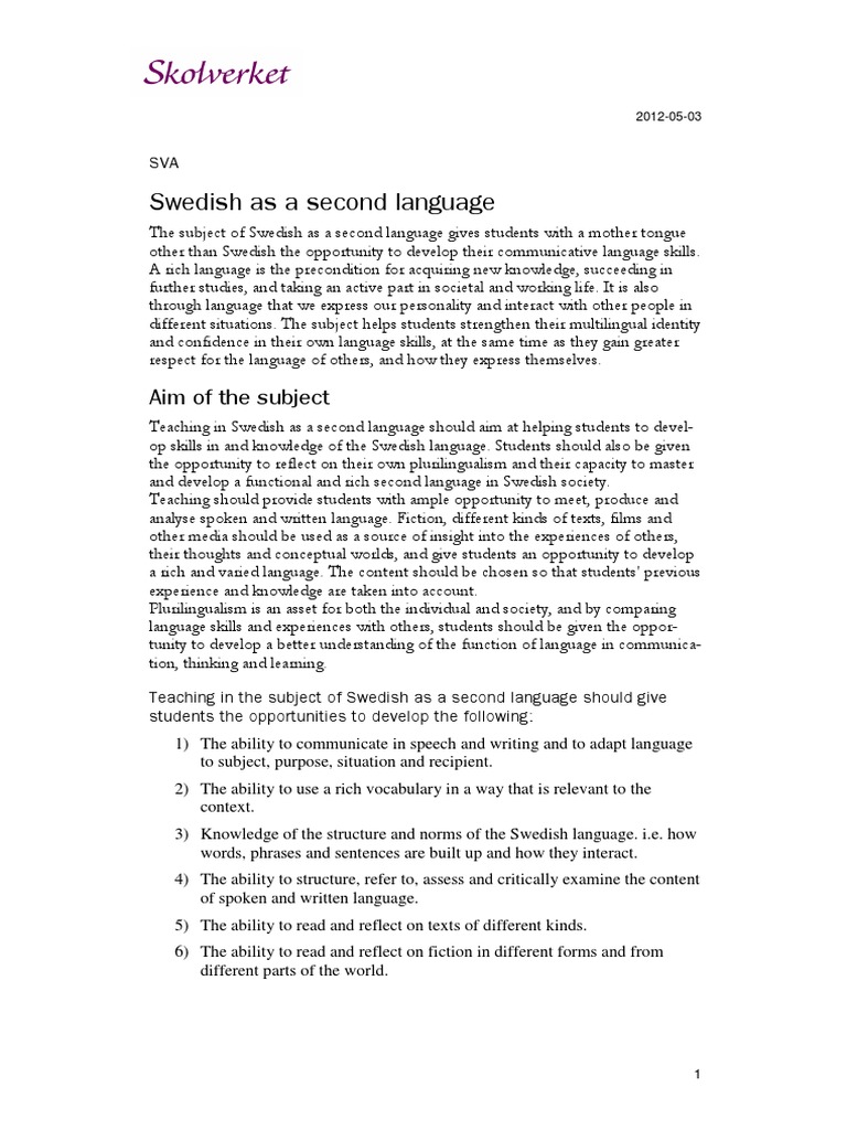 Swedish As A Second Language | PDF | Conversation | Narrative