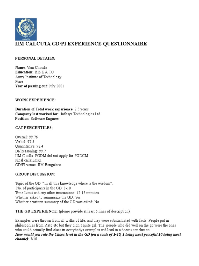 Vani Chawla - Pi Questionnaire | PDF | Cognition | Truth
