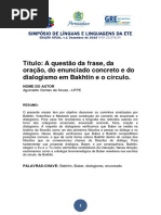 A Questao Da Frase Da Oração, do enunciado concreto e do dialogismo em Bakhtin eo círculo