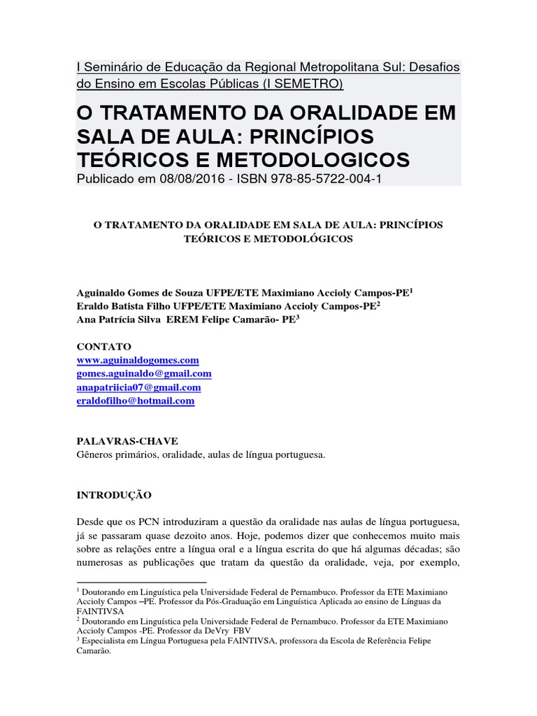 Tratamento da Oralidade em Aulas | PDF | Teoria | Estado