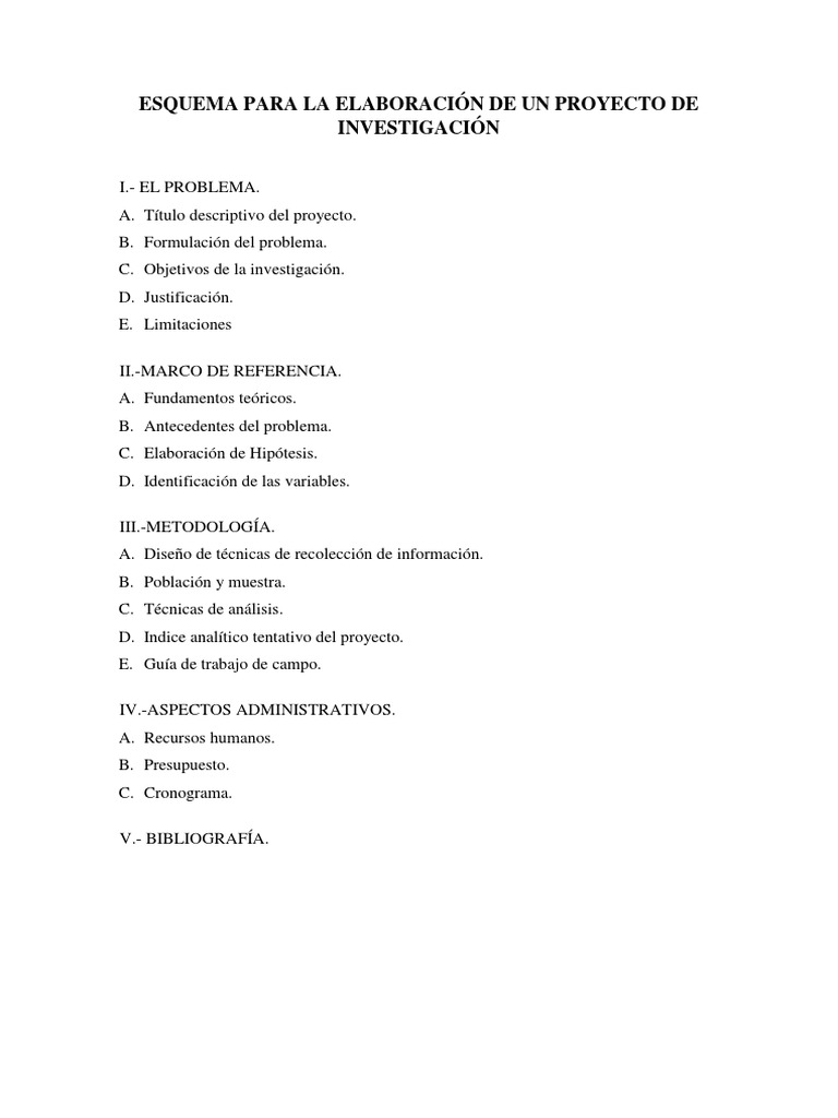 Esquema para La Elaboración de Un Proyecto de Investigación | PDF ...