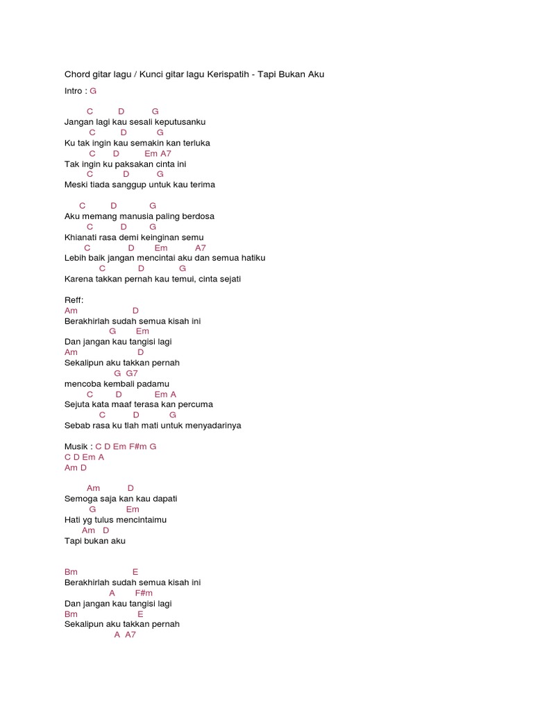 Chord Gitar Lagu Kerispatih Tapi Bukan Aku