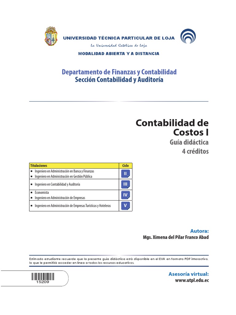 Guía Didáctica: Contabilidad de Costos I | PDF | Contabilidad | Toma de ...