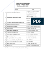 Central University of Rajasthan Tentative Academic Calendar Odd Semester 2017 - 2018