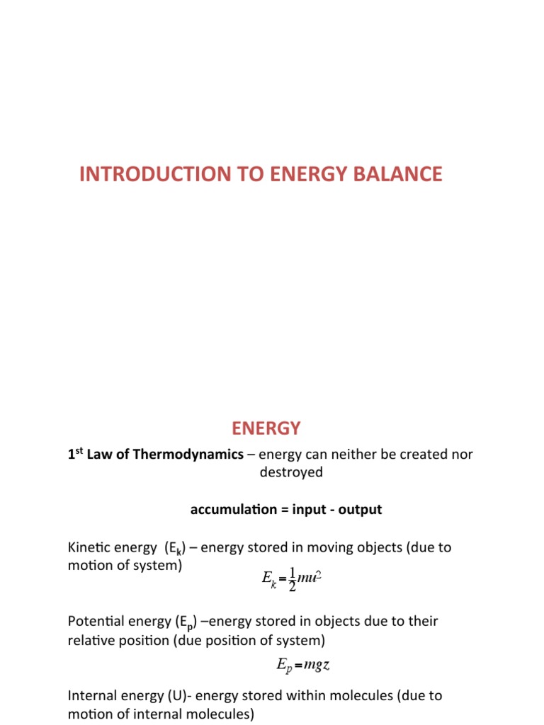 Introduction To Energy Balance PDF Heat Enthalpy