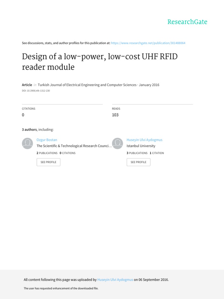 Design of A Low-Power Low-Cost UHF RFID Reader Mod | Download Free PDF ...