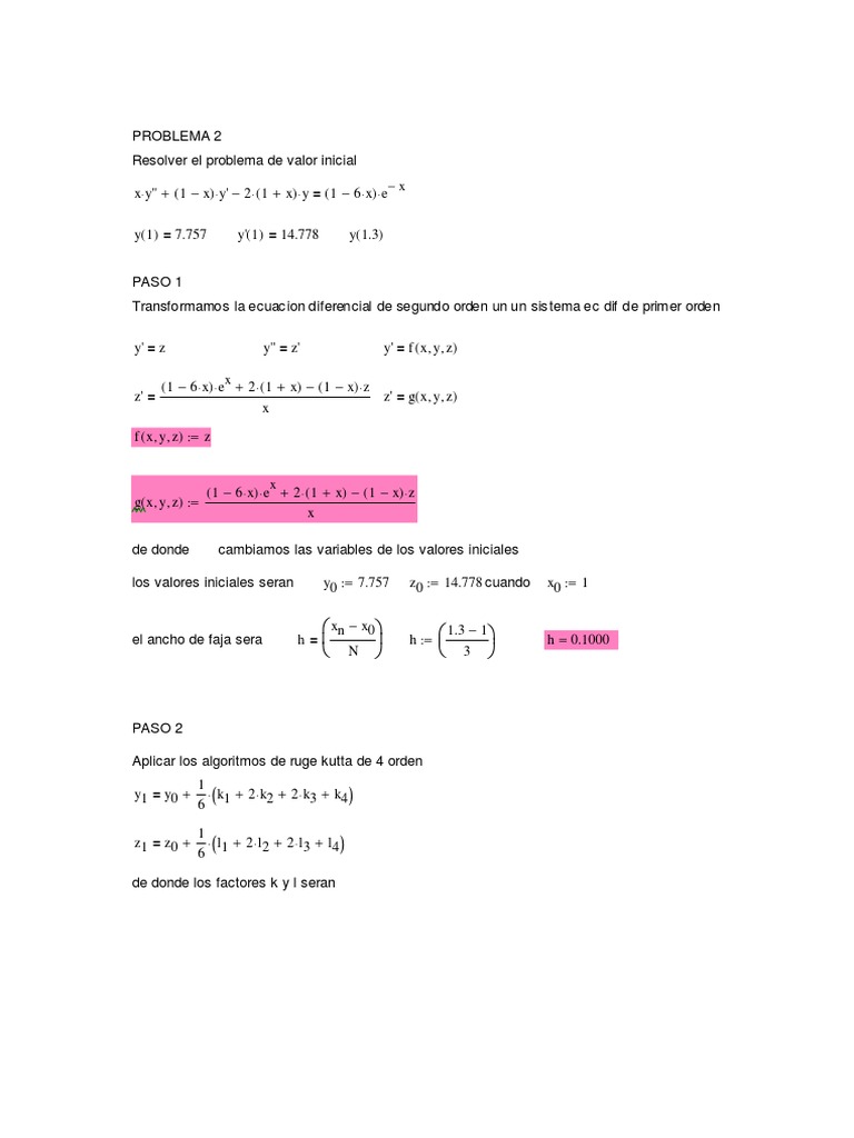 Metodo de Runge Kutta de 4 Orden PDF Algoritmos Calculo diferencial