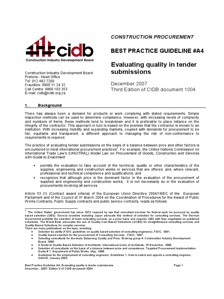 Evaluating Quality in Tender Submissions | PDF | Procurement | Evaluation