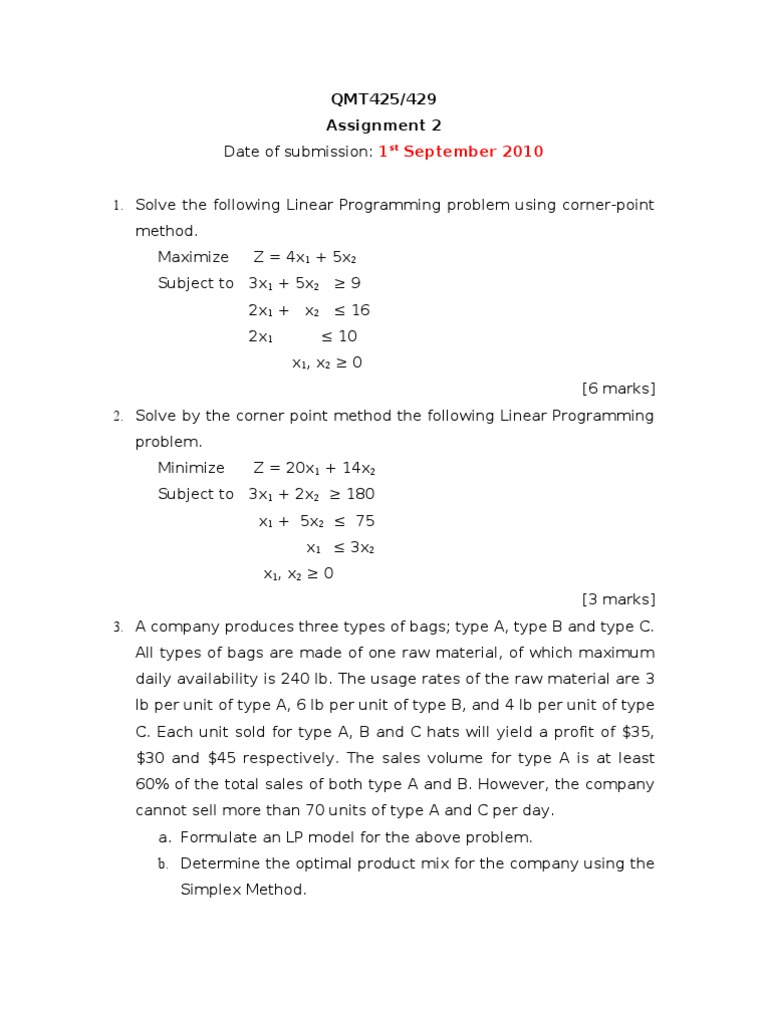 Assignment LP-graphical | PDF | Linear Programming | Mathematical Analysis