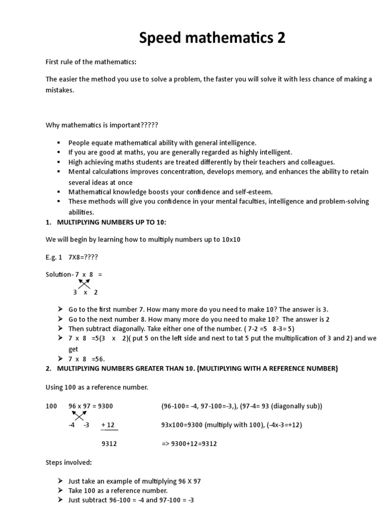 Speed Mathematics | PDF