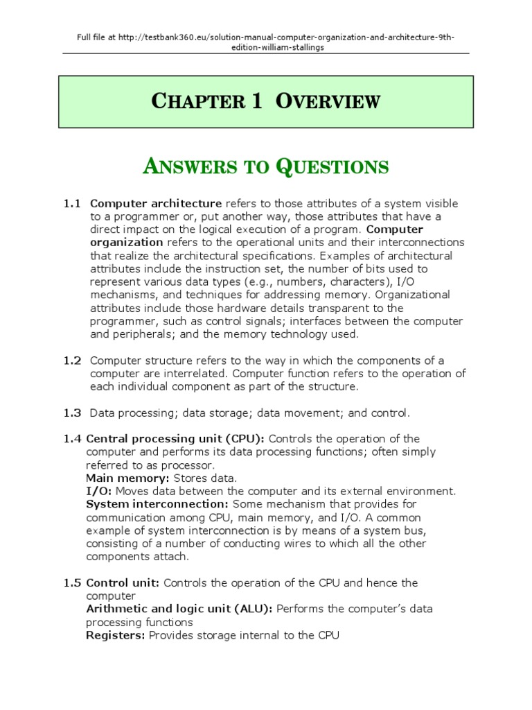 Solution Manual Computer Organization And Architecture 9th Edition William Stallings Central Processing Unit Computer Data Storage