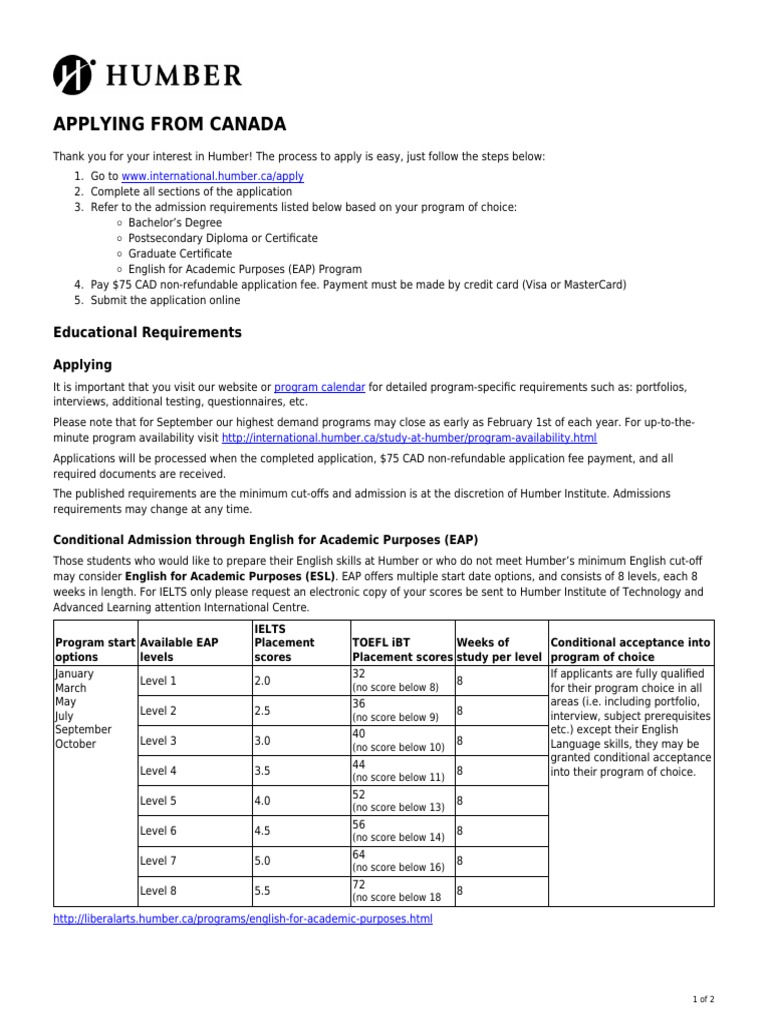 Humber College Requirements | PDF | University And College Admission ...