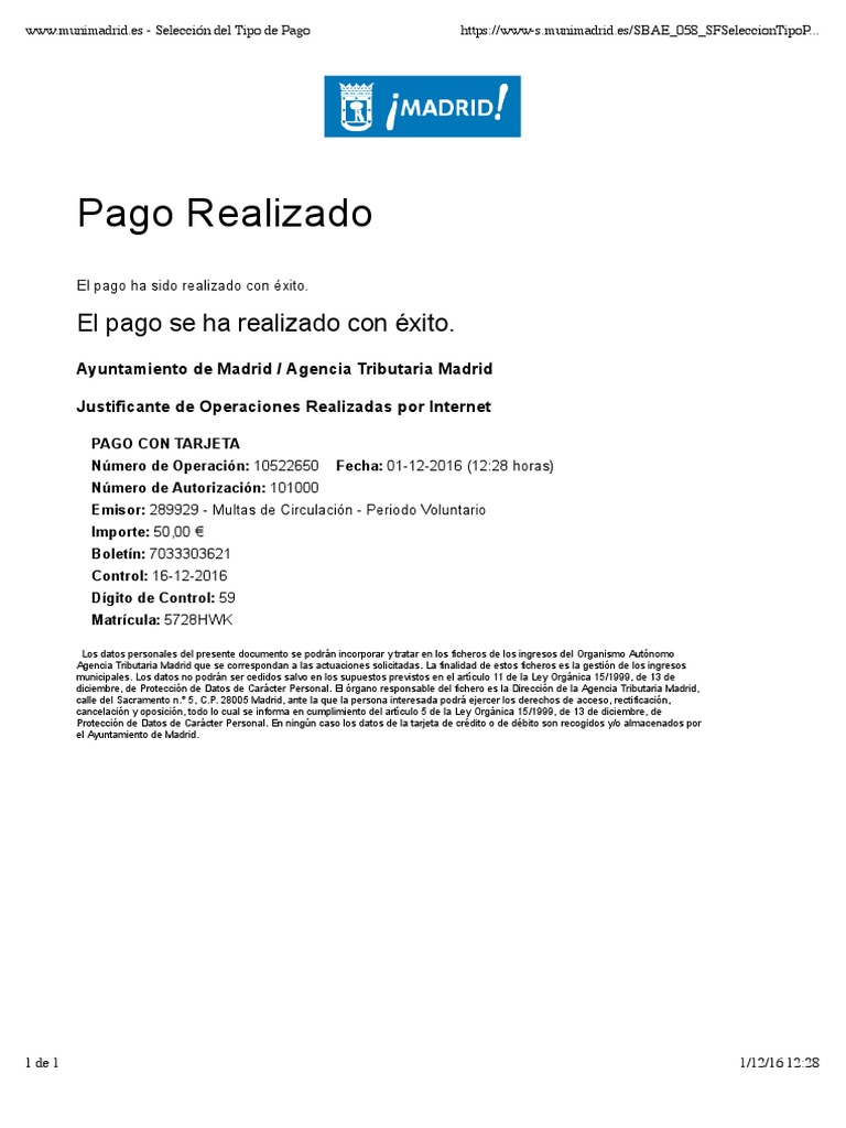 Justificante de Pago de Multa | PDF