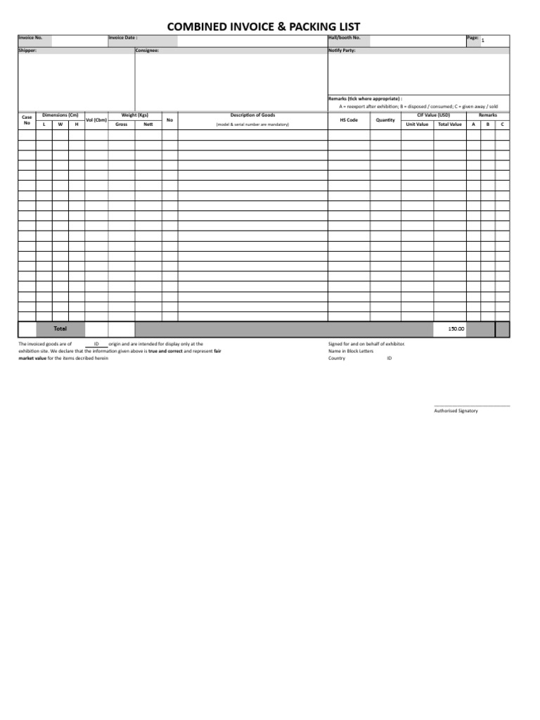 Combined Invoice & Packing List Template | PDF