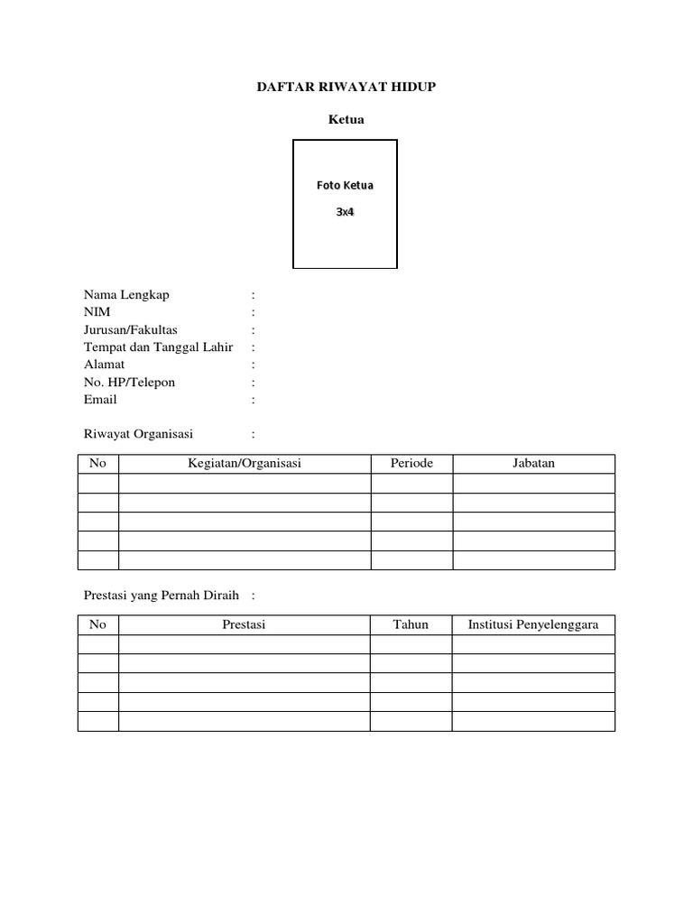 Daftar Riwayat Hidup Template - SuratMenyurat.net