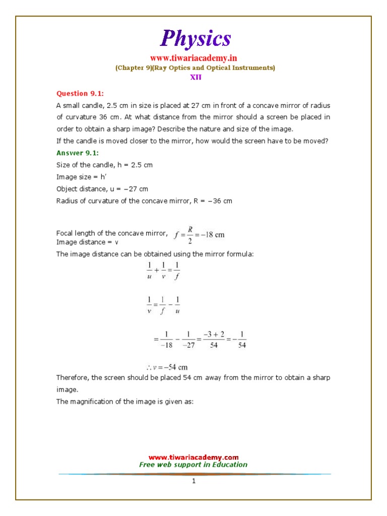 12 Physics NcertSolutions Chapter 9 Exercises | PDF | Lens (Optics ...