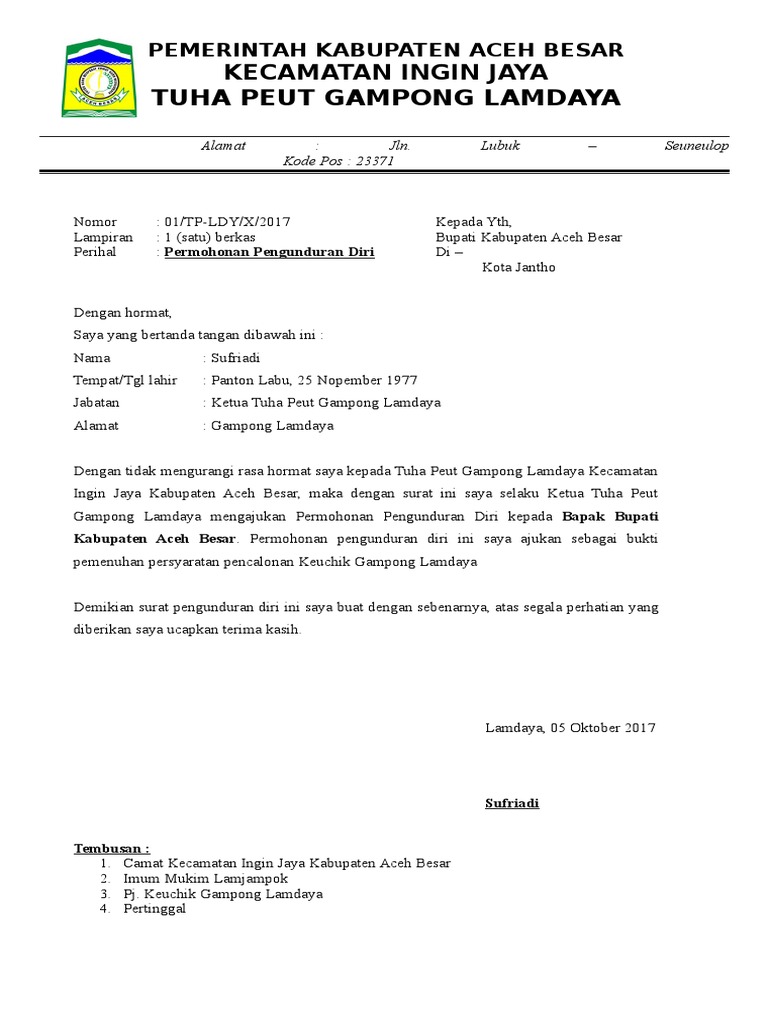 Surat Pengunduran Diri Tuha Peut Kop Pdf